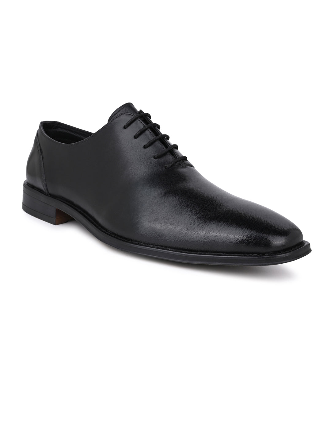 Black Leather Lace Up Shoes For Men With Sneaker Footpad