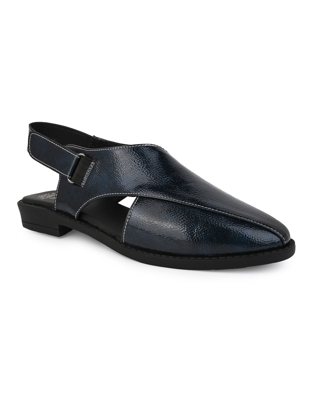 Alberto Torresi Blue Patent Crinkle Peshawari Sandal With Padded Insole