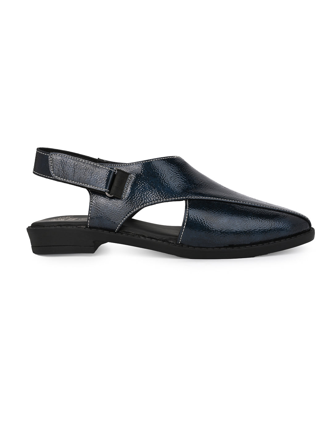 Alberto Torresi Blue Patent Crinkle Peshawari Sandal With Padded Insole