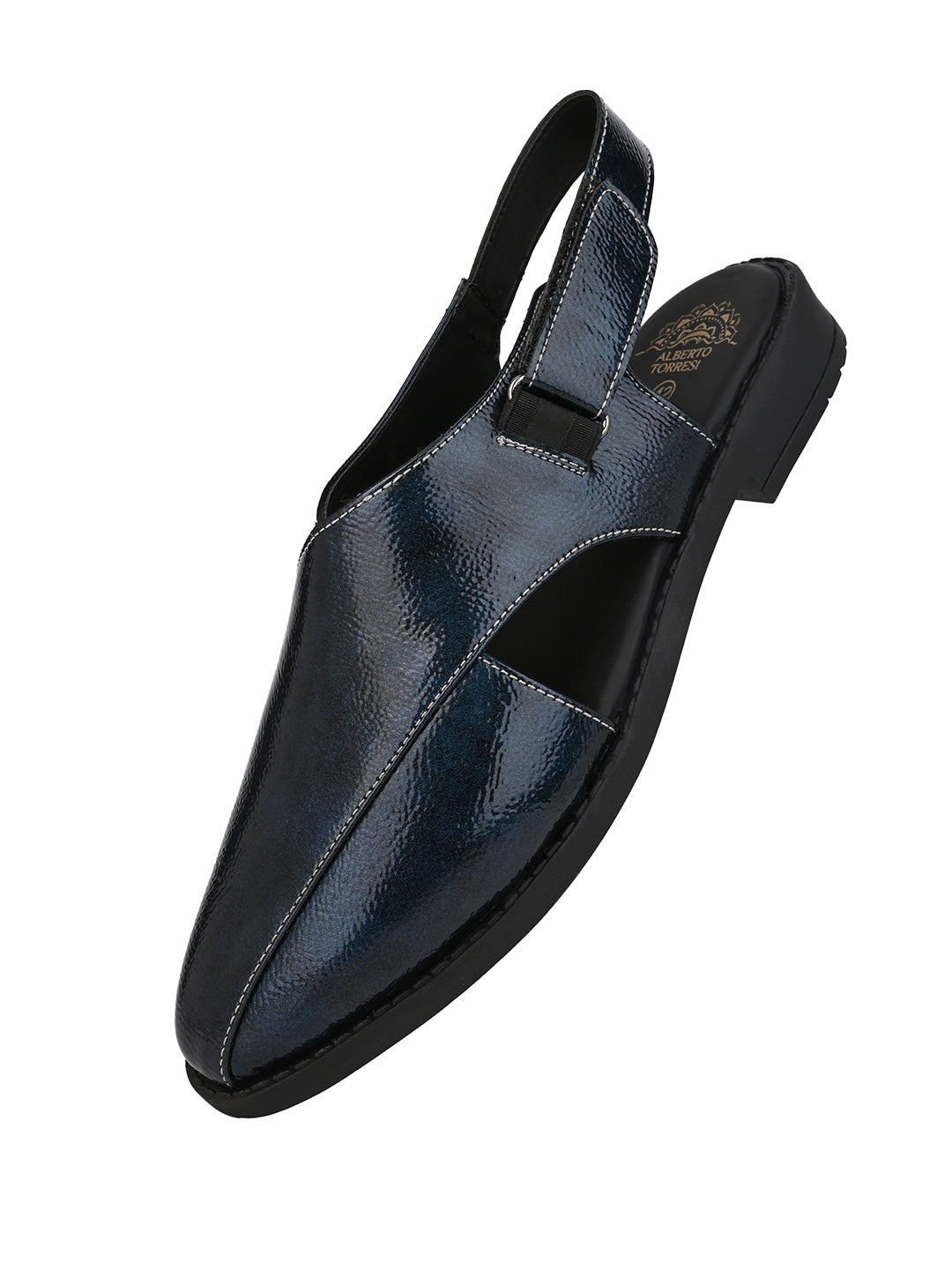 Alberto Torresi Blue Patent Crinkle Peshawari Sandal With Padded Insole