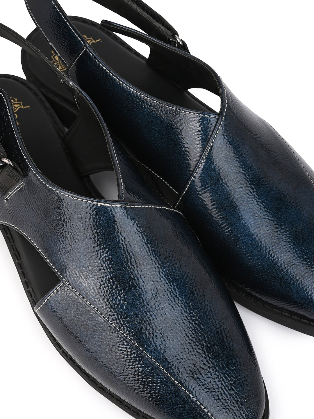 Alberto Torresi Blue Patent Crinkle Peshawari Sandal With Padded Insole