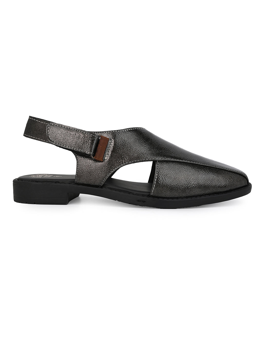 Alberto Torresi Grey Patent Crinkle Peshawari Sandal With Padded Insole