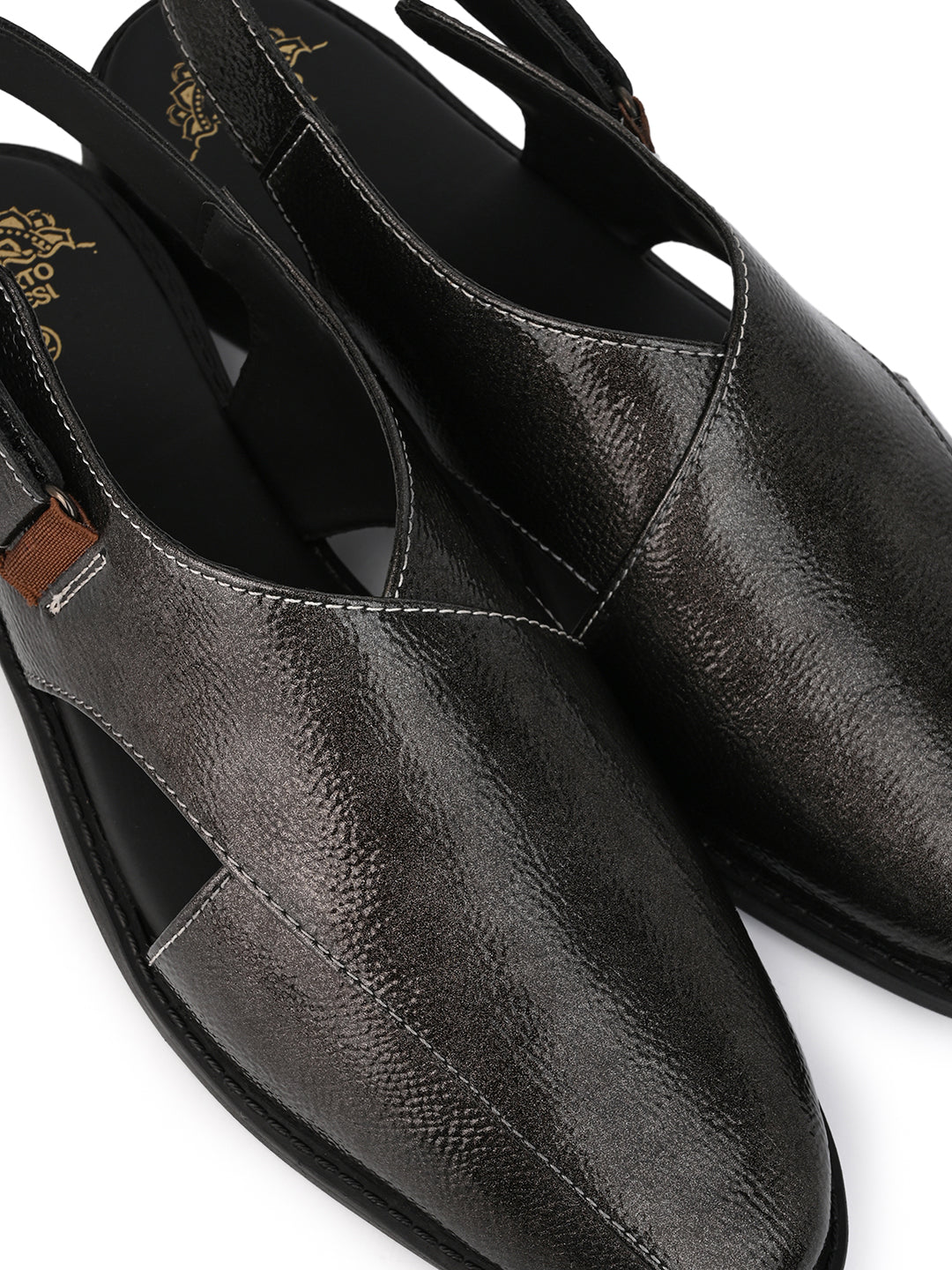 Alberto Torresi Grey Patent Crinkle Peshawari Sandal With Padded Insole