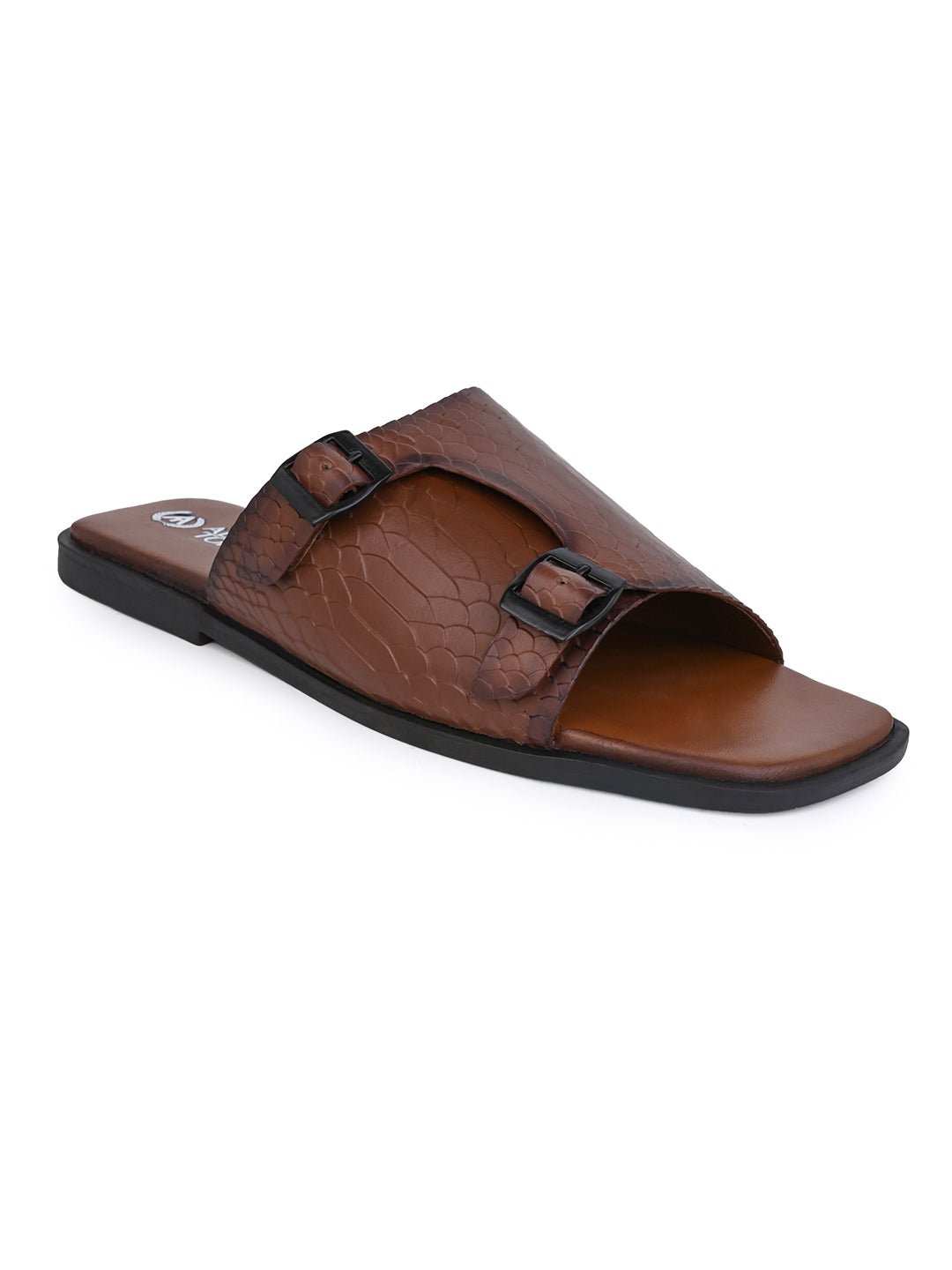 Alberto Torresi Men’s Tan Textured Leather Monk-Strap Slide