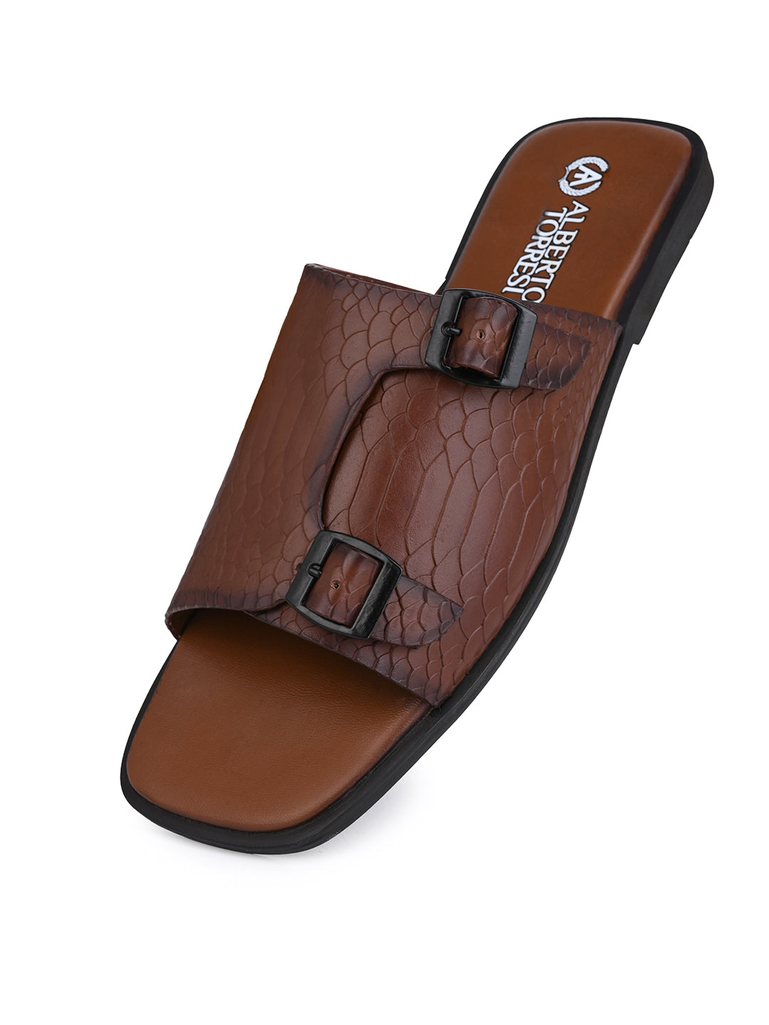 Alberto Torresi Men’s Tan Textured Leather Monk-Strap Slide