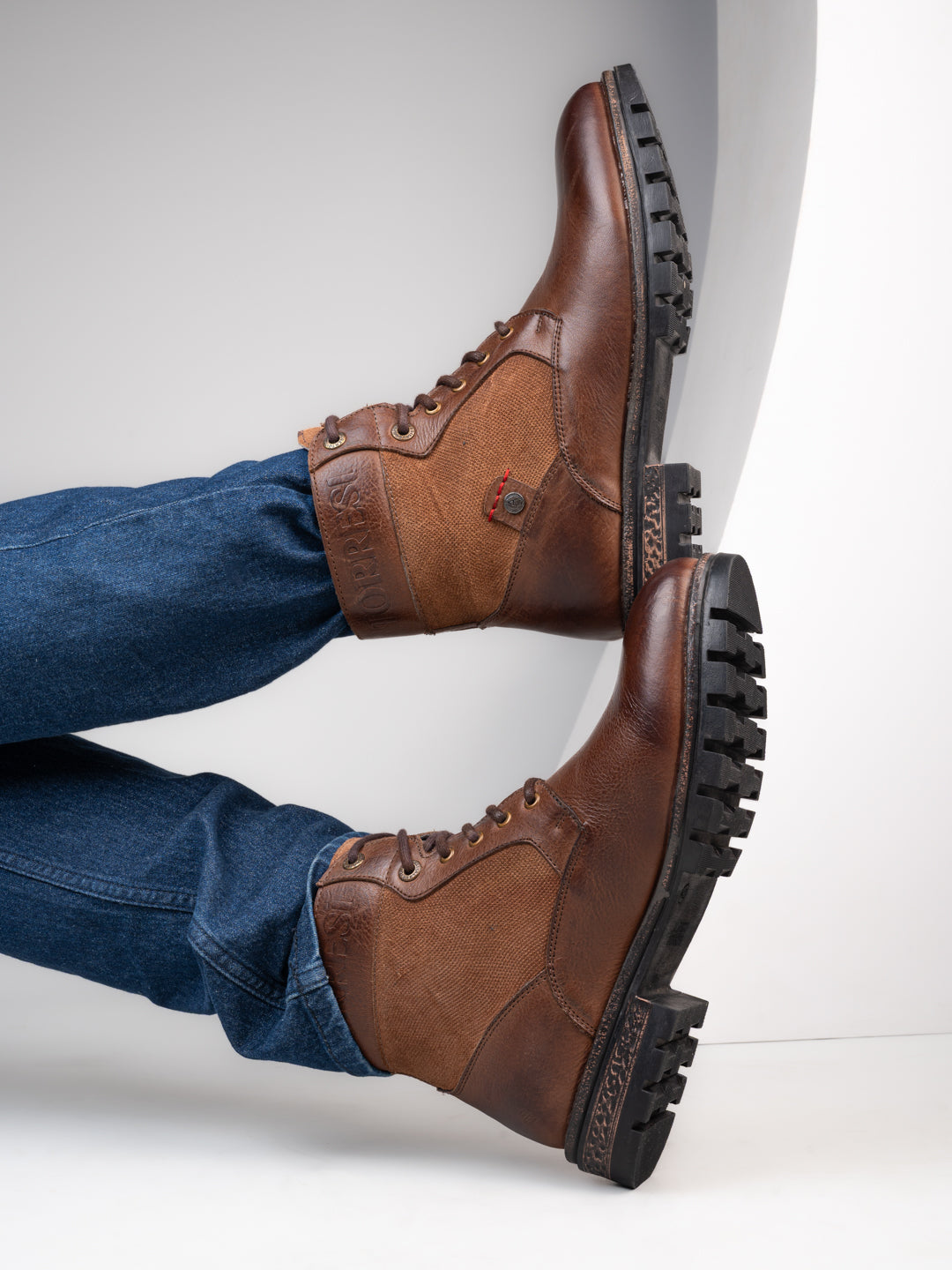 Alberto Torresi Headon Series Devl550 Suede Distress & Pure Grain Brown Leather Ankle Boots