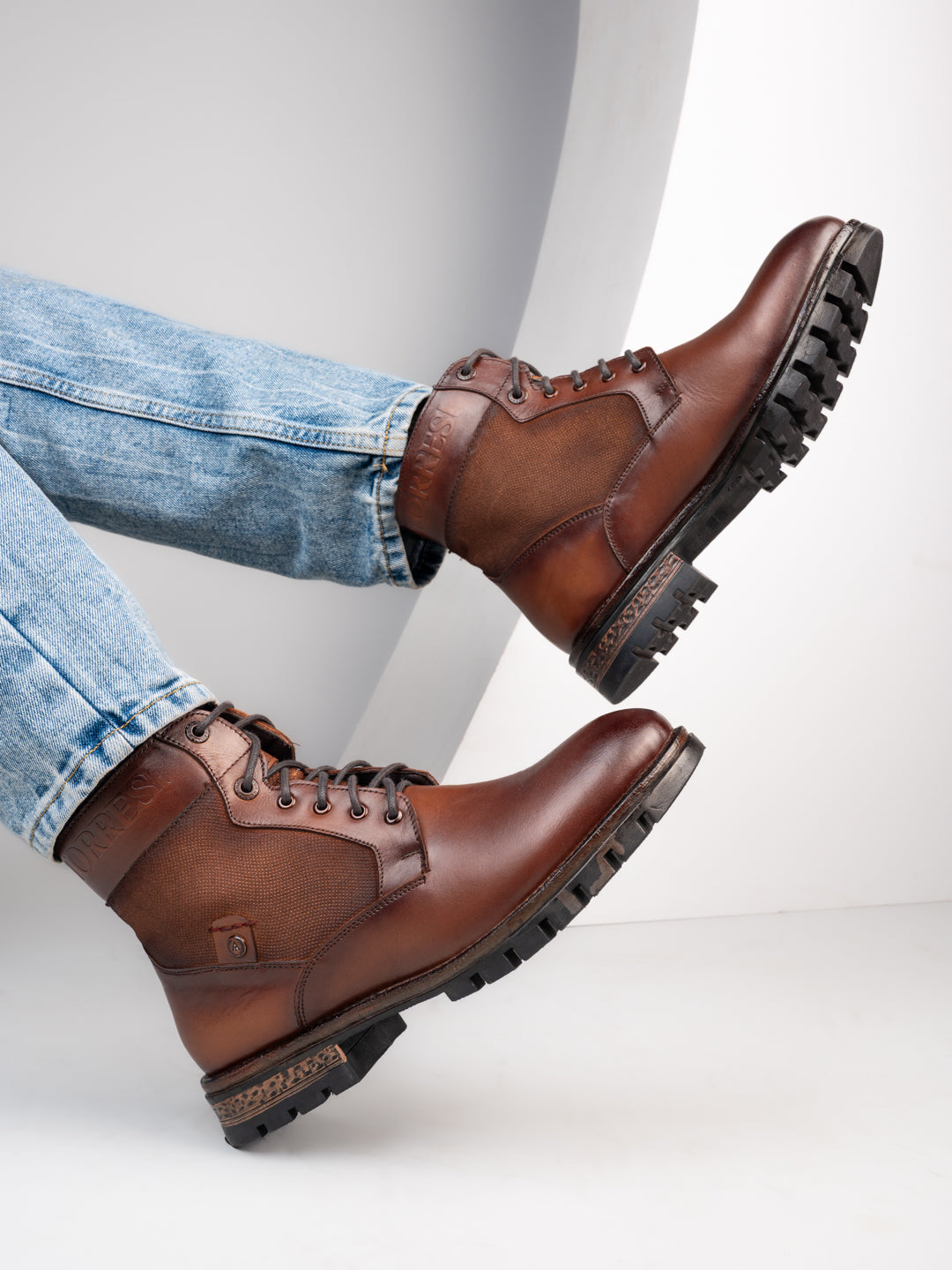 Alberto Torresi Headon Series Devl550 Suede Distress & Pure Grain Tan  Leather Ankle Boots