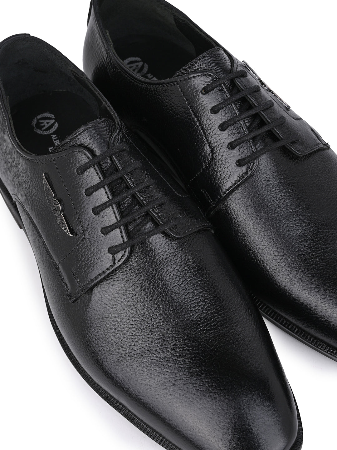 Men Textured Black Leather Lace-Up Formal Shoes with TPR Sole
