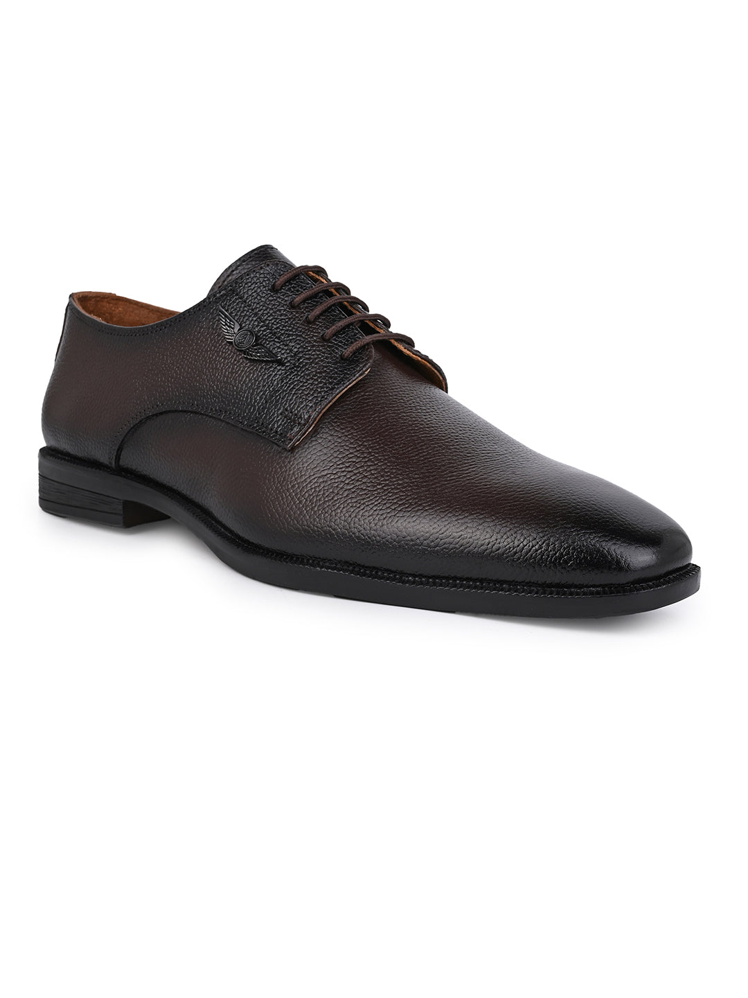 Men Textured Brown Leather Lace-Up Formal Shoes with TPR Sole