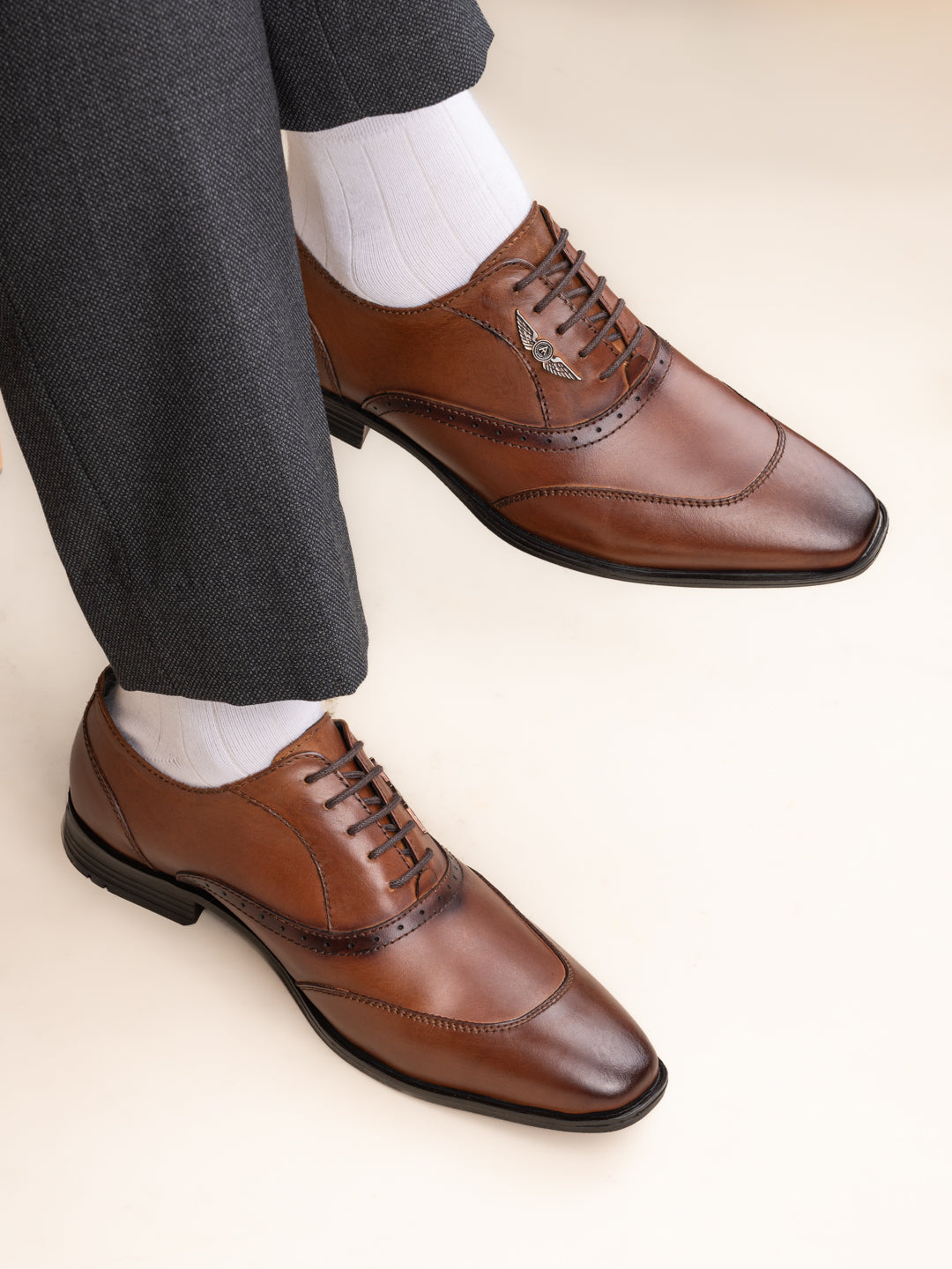 Alberto Torresi Genuine Leather Tan Laceup Formal Shoes Oxford For Men