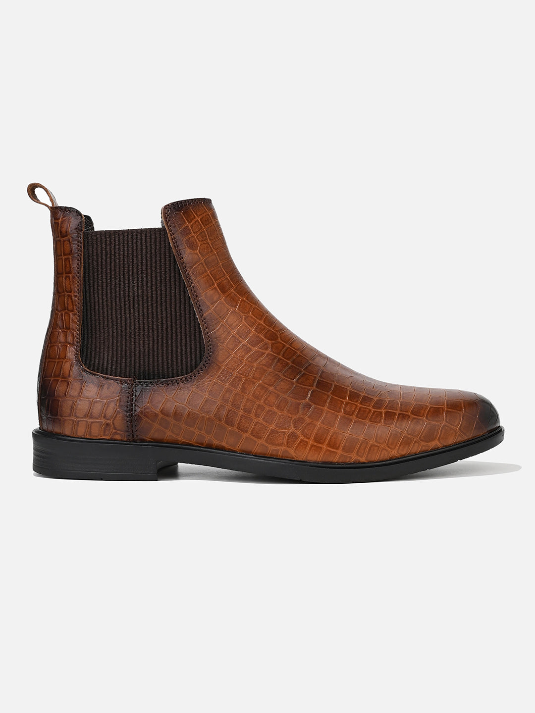 Luxurious Tan Croco Leather Chelsea Boots for Men