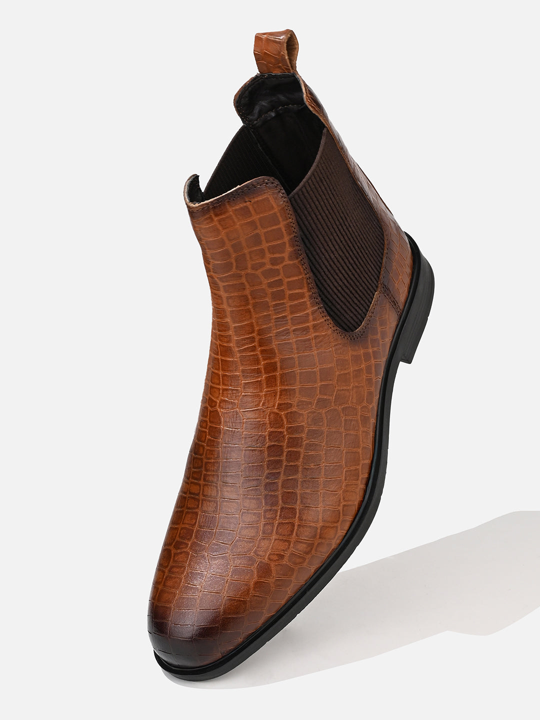 Luxurious Tan Croco Leather Chelsea Boots for Men