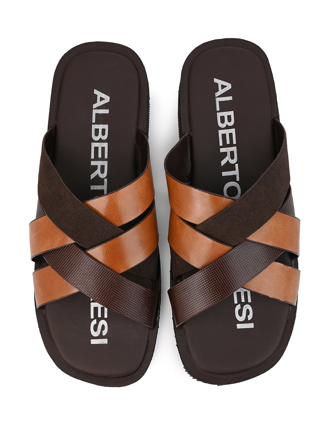 Alberto Torresi 271 Trendy Non Stitched Strap  Brown Leather Slippers