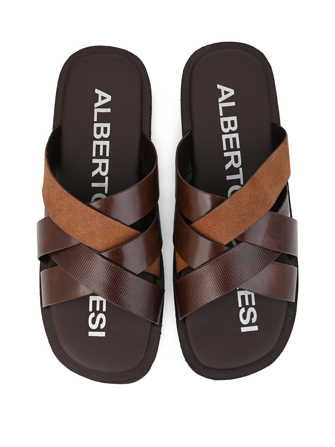 Alberto Torresi 271 Trendy Non Stitched Strap Tan  Leather Slippers