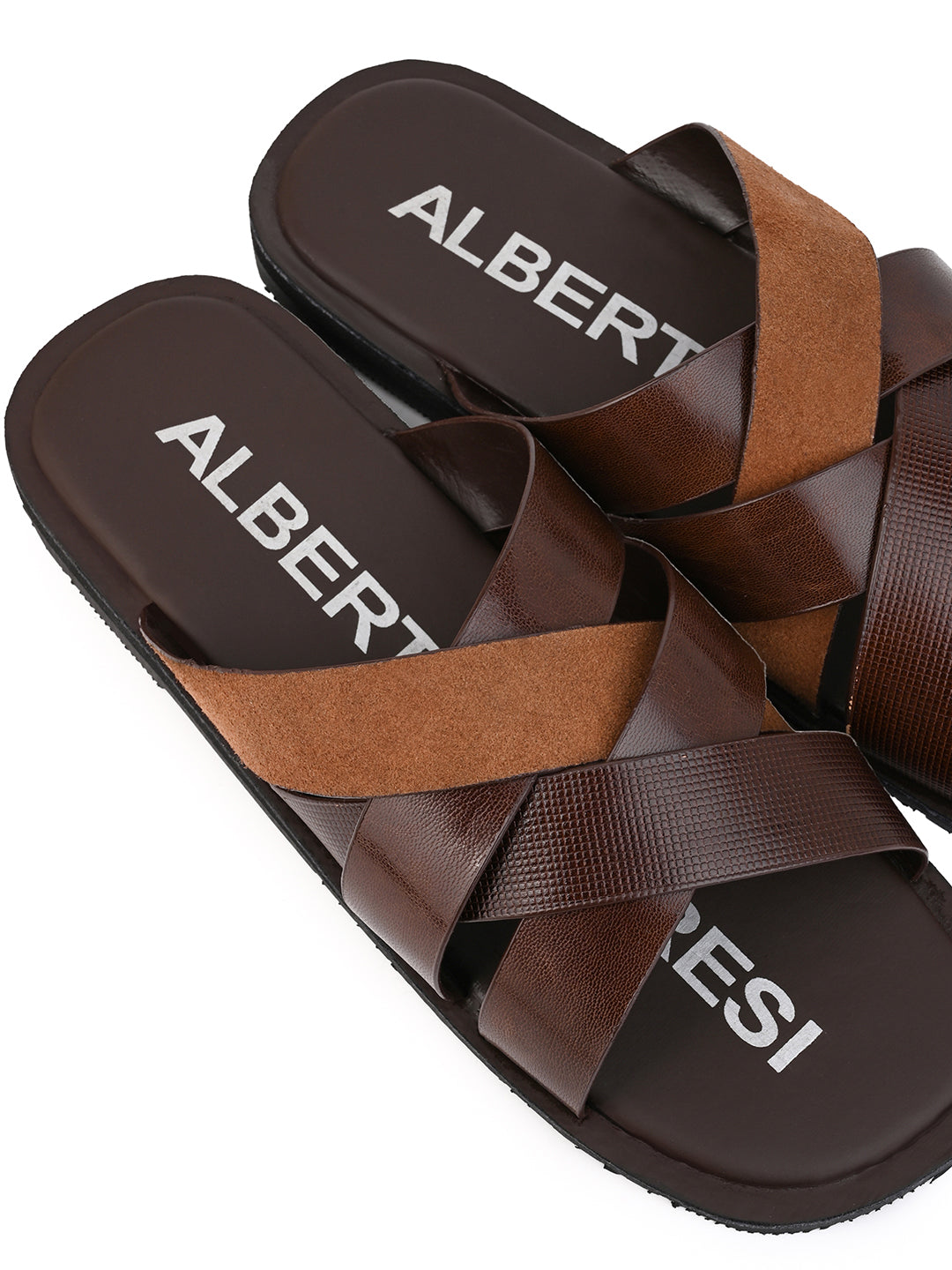 Alberto Torresi 271 Trendy Non Stitched Strap Tan  Leather Slippers