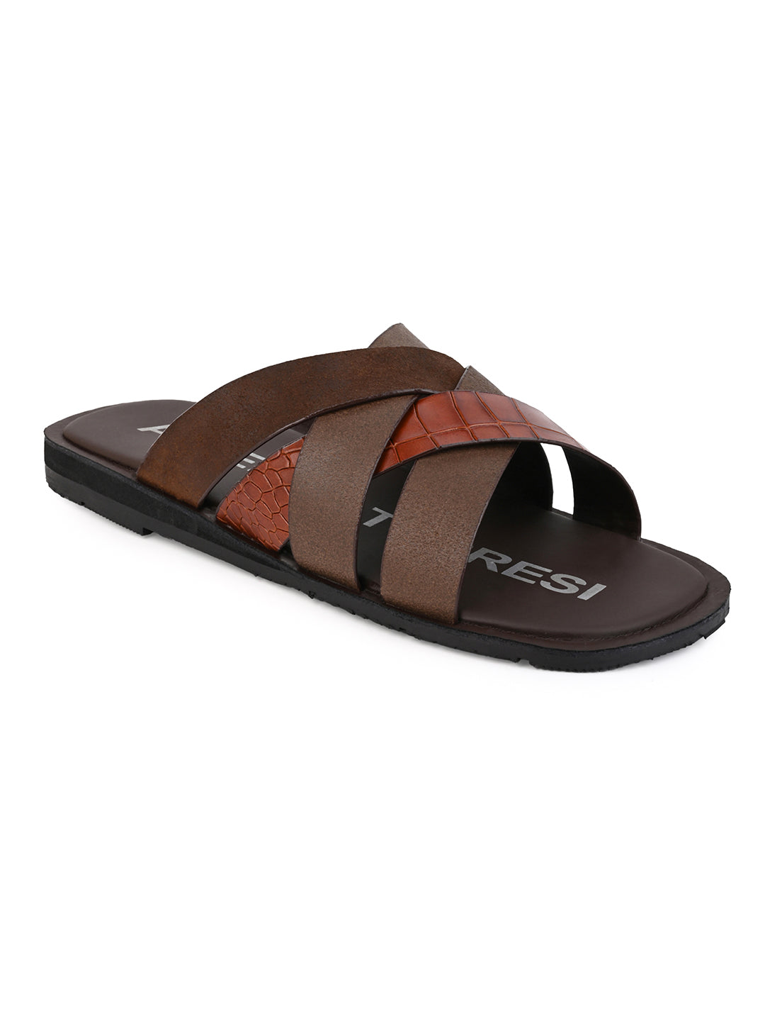 Alberto Torresi 272 Trendy Non Stitched Strap  Brown Leather Slippers