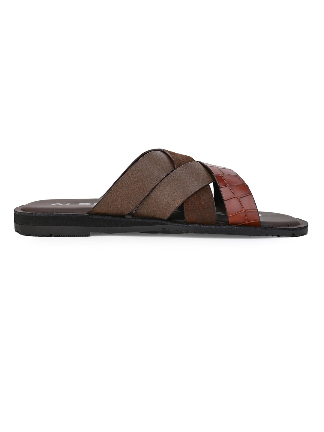 Alberto Torresi 272 Trendy Non Stitched Strap  Brown Leather Slippers