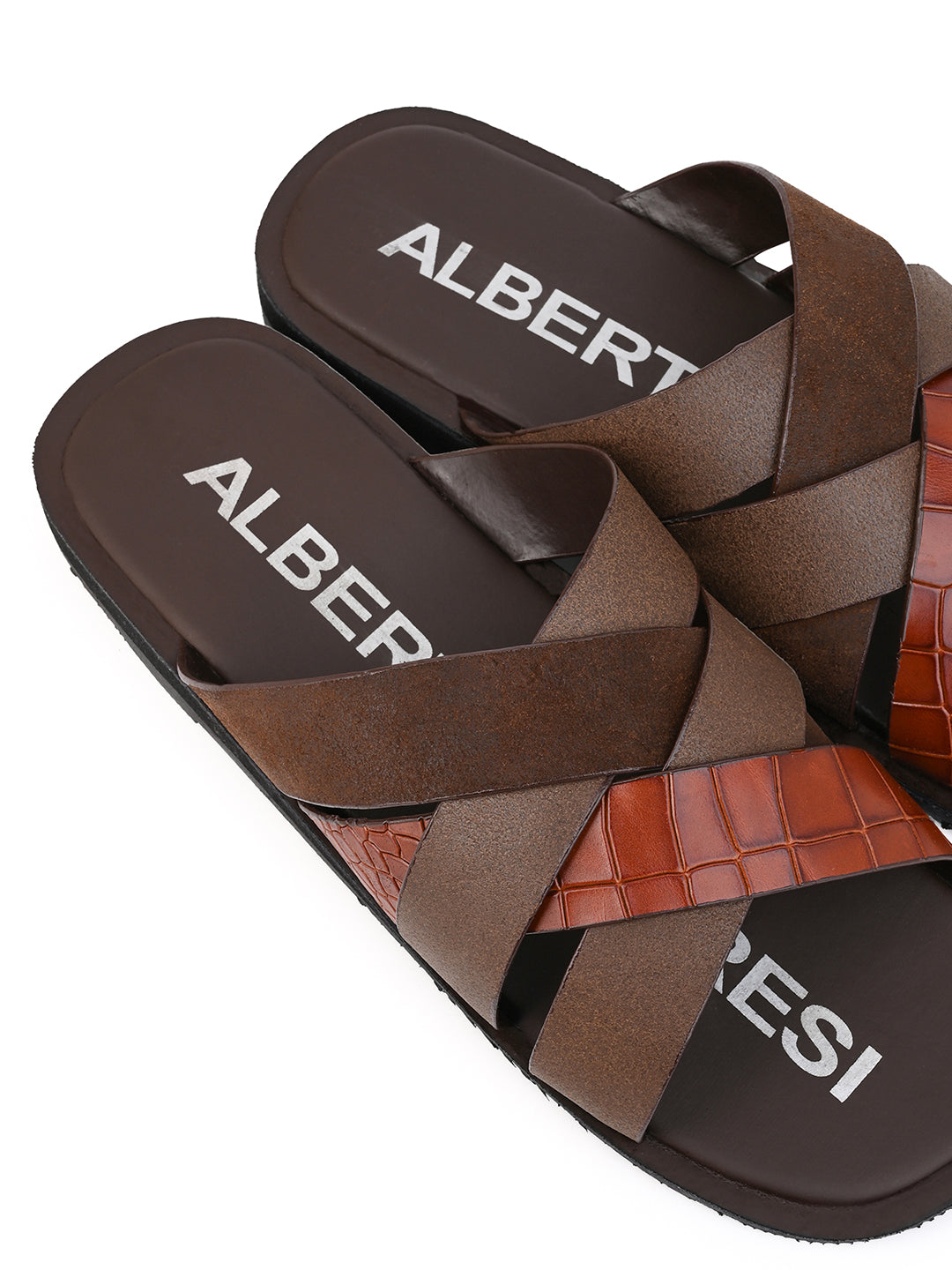 Alberto Torresi 272 Trendy Non Stitched Strap  Brown Leather Slippers