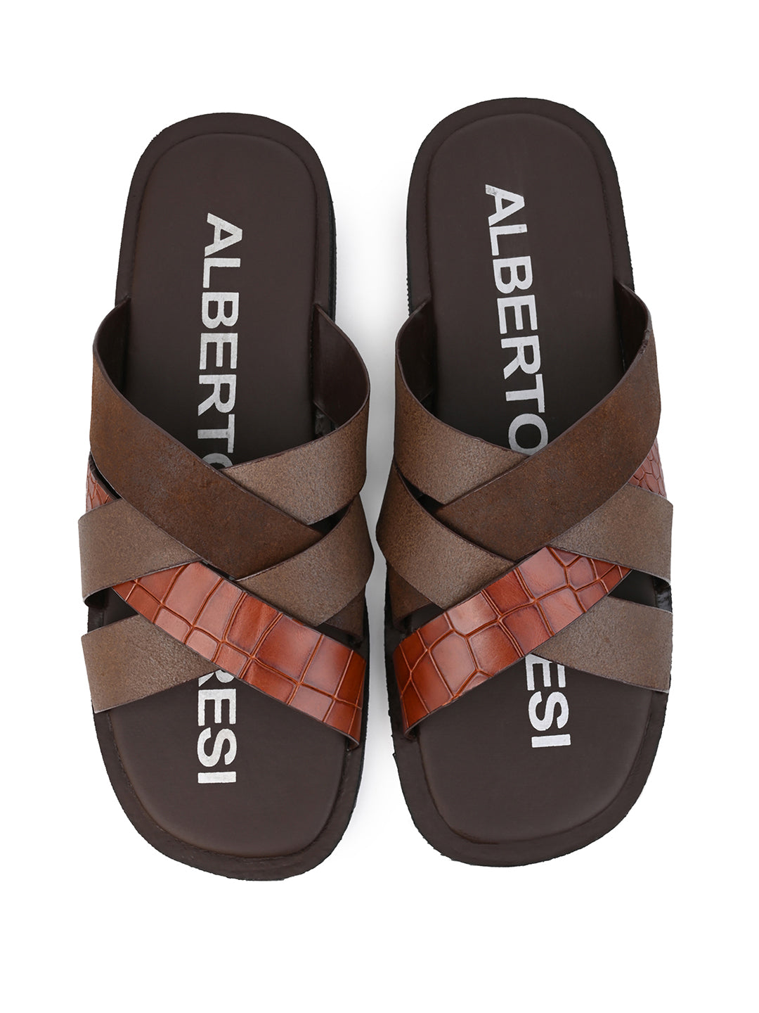 Alberto Torresi 272 Trendy Non Stitched Strap  Brown Leather Slippers