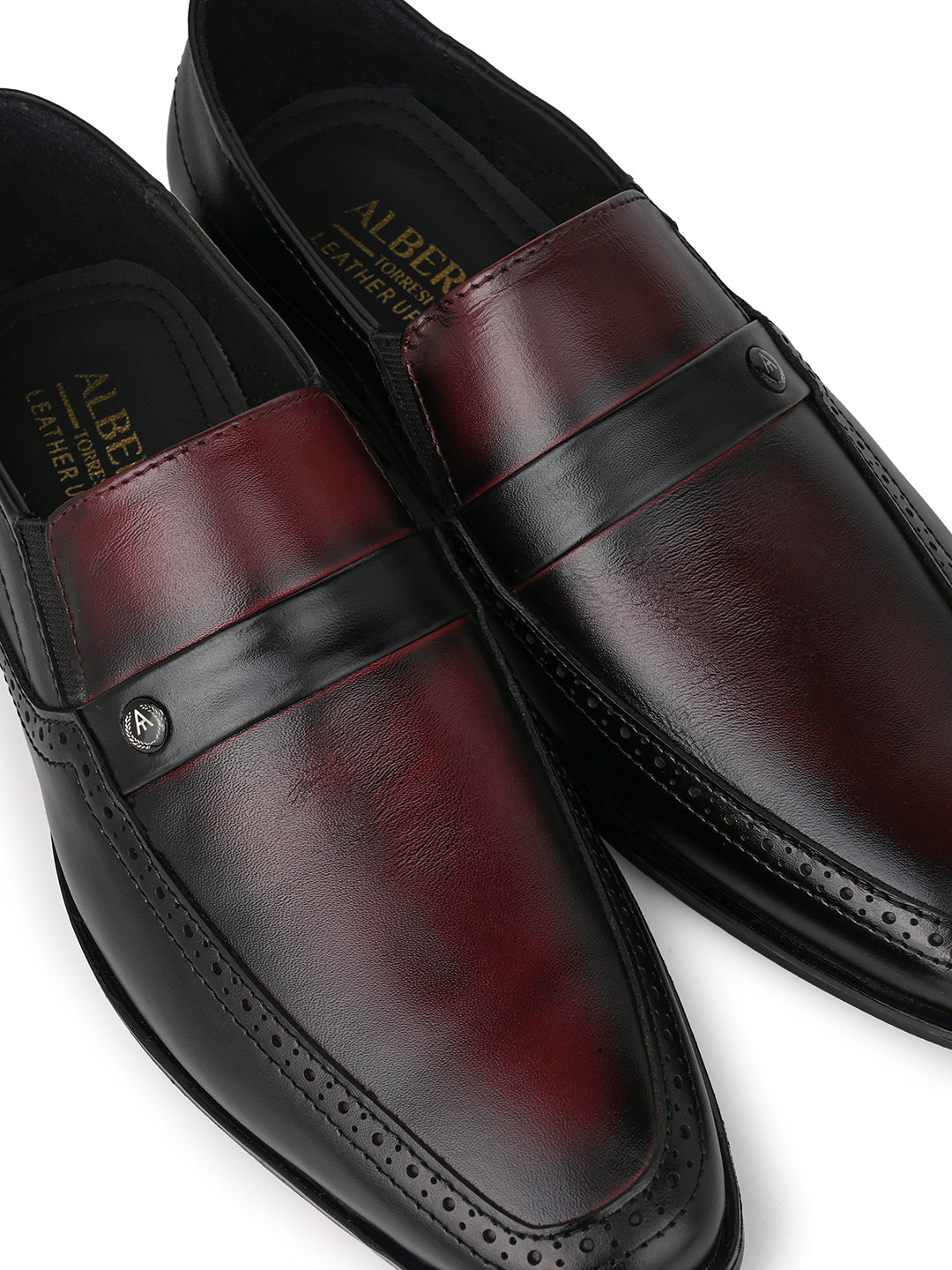 Alberto Torresi Genuine Leather Black-Bordo Slipon Formal Shoes
