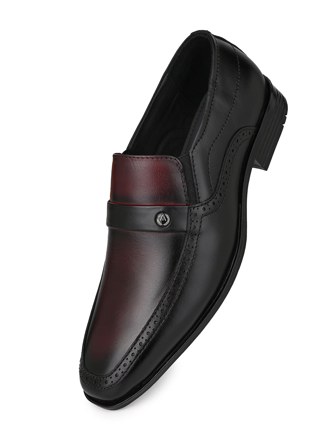 Alberto Torresi Genuine Leather Black-Bordo Slipon Formal Shoes