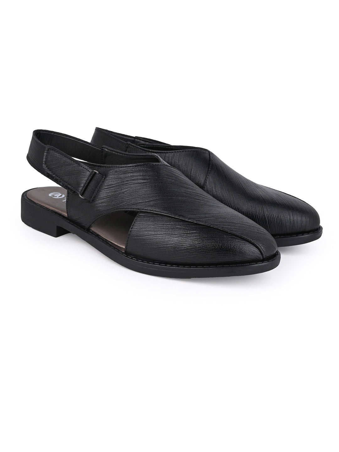 Men Textured Faux Leather Backstrap Peshawari Sandals