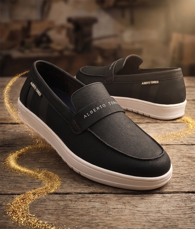 Alberto Torres Men’s Embossed Black Tech-Knit Slip-Ons