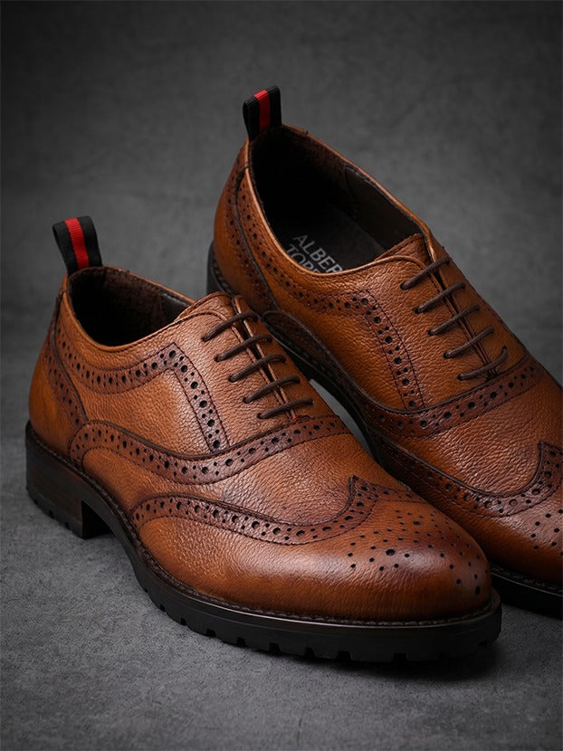 Alberto Torresi Latest Tan Brogue Shoes With Padded Insole