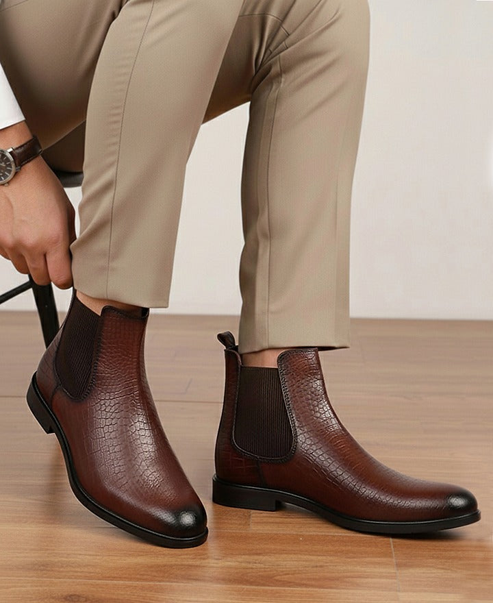 Luxurious Brown Croco Leather Chelsea Boots for Men