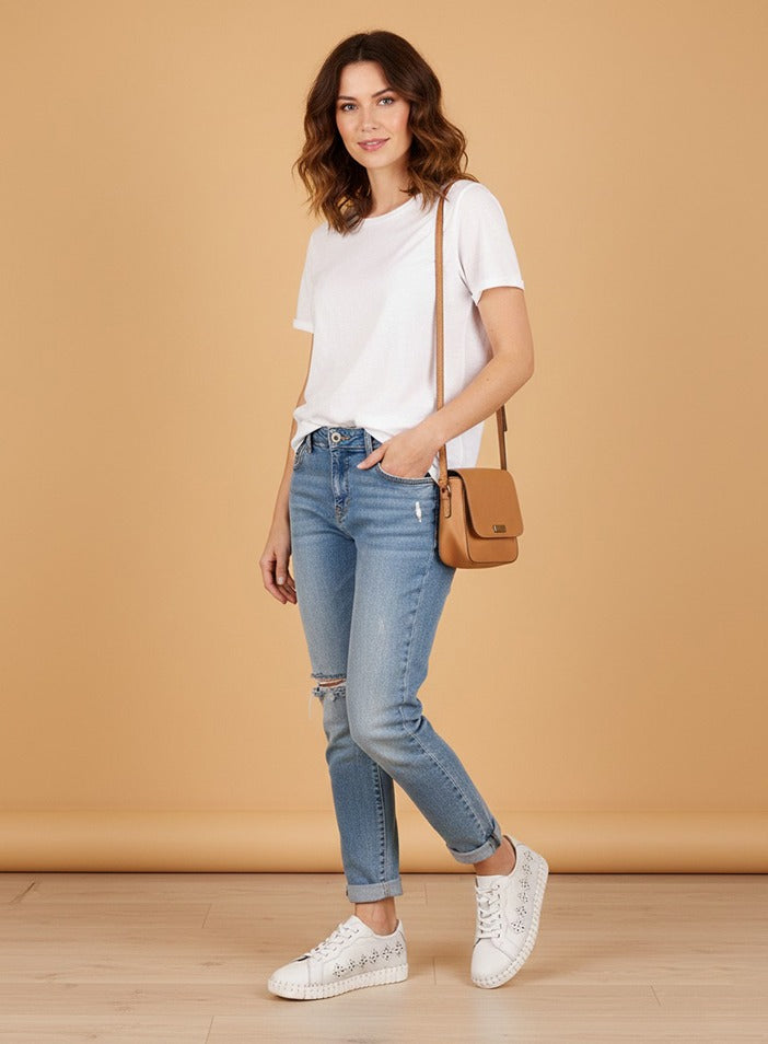 Women’s White Cutwork Lace-Up Comfort Sneakers with FlexibleSole