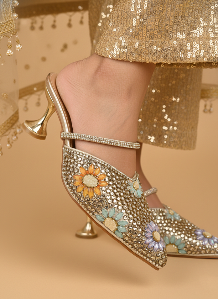 Shimmering Jewel-Encrusted Kitten Heels
