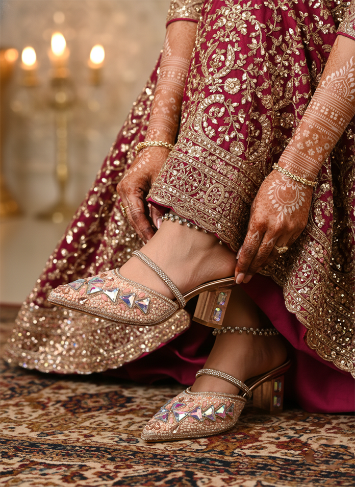 Luxury Floral & Geometric Crystal Evening Heels