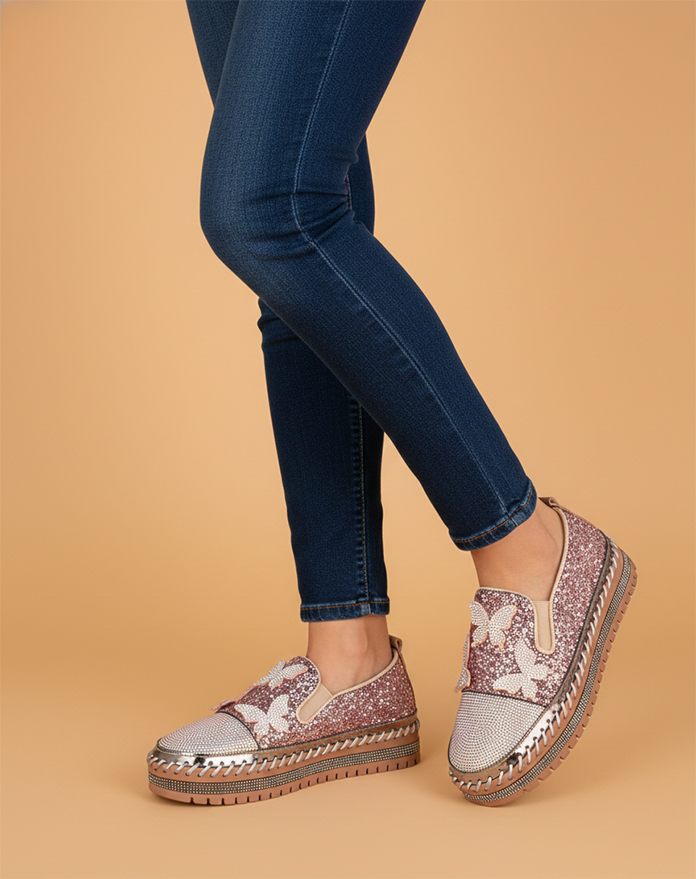 Women’s Pink Party Wear Embellished Moccasin Shoes