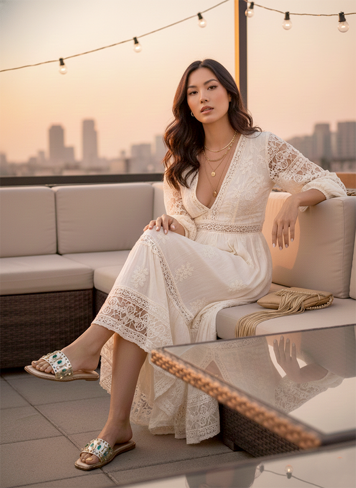 Women’s Gold Festive Wear Embellished Slip-On Sandals