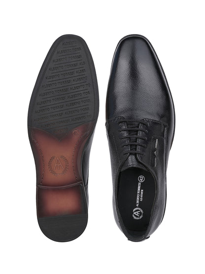 Men Textured Black Leather Lace-Up Formal Shoes with TPR Sole