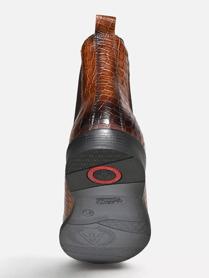 Luxurious Tan Croco Leather Chelsea Boots for Men