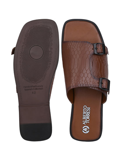 Alberto Torresi Men’s Tan Textured Leather Monk-Strap Slide