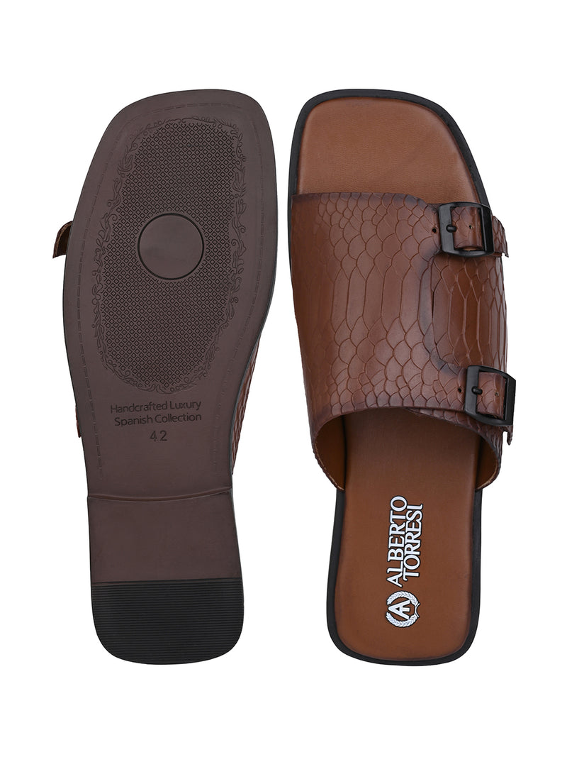 Alberto Torresi Men’s Tan Textured Leather Monk-Strap Slide