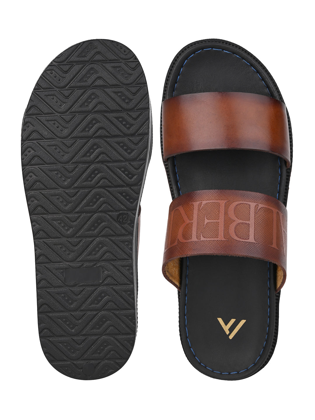 Alberto Torresi PVC Printed Branding Textured Tan Leather Men Slippers