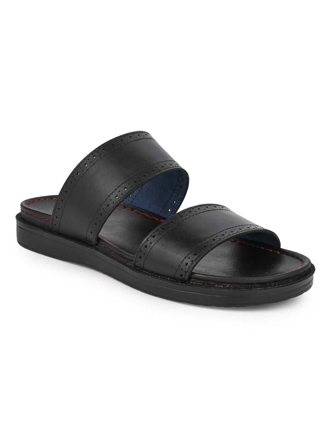 Alberto Torresi PVC Printed Branding Textured Black Leather Men Slippers