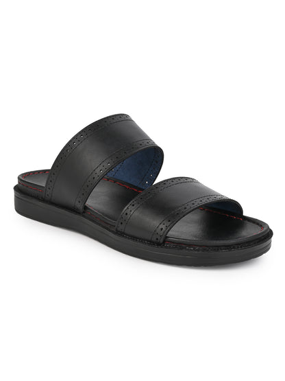 Alberto Torresi PVC Printed Branding Textured Black Leather Men Slippers