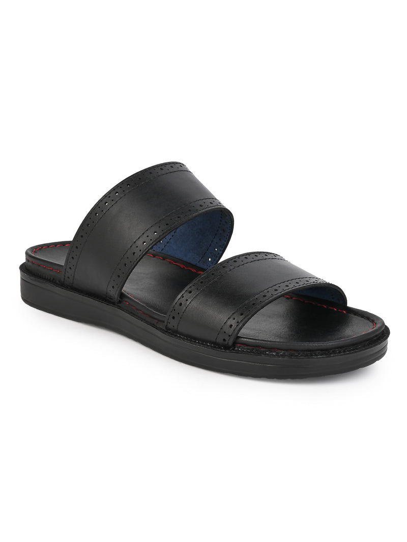 Alberto Torresi PVC Printed Branding Textured Black Leather Men Slippers