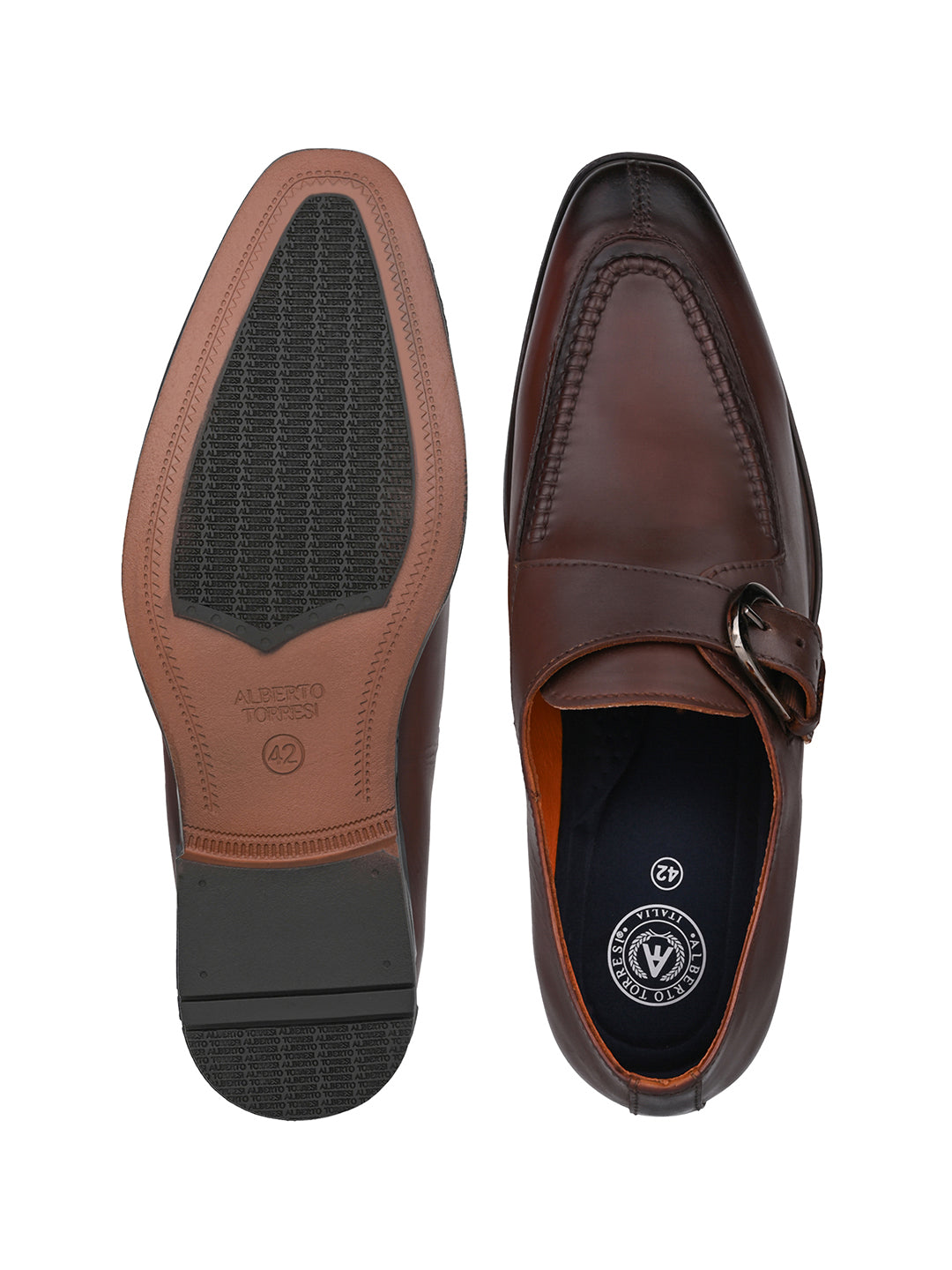 Alberto Torresi Genuine Leather Monk Shoes Dark Brown
