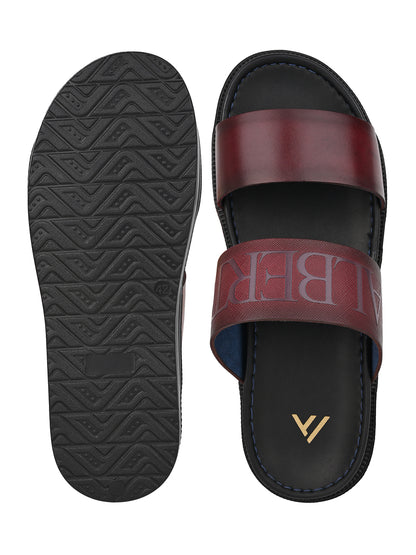 Alberto Torresi PVC Printed Branding Textured Bordo Leather Men Slippers