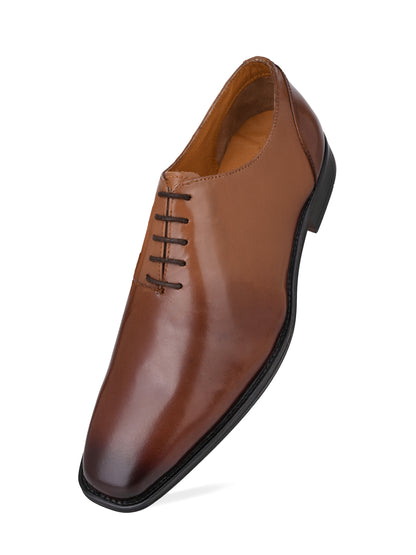 Tan Leather Lace Up Shoes For Men With Sneaker Footpad