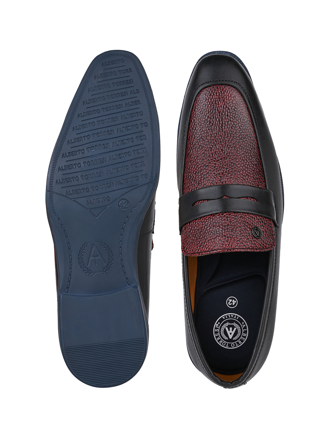 Men Bordo Textured Leather Slip-On Penny Loafers with TPR Sole