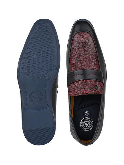 Men Bordo Textured Leather Slip-On Penny Loafers with TPR Sole
