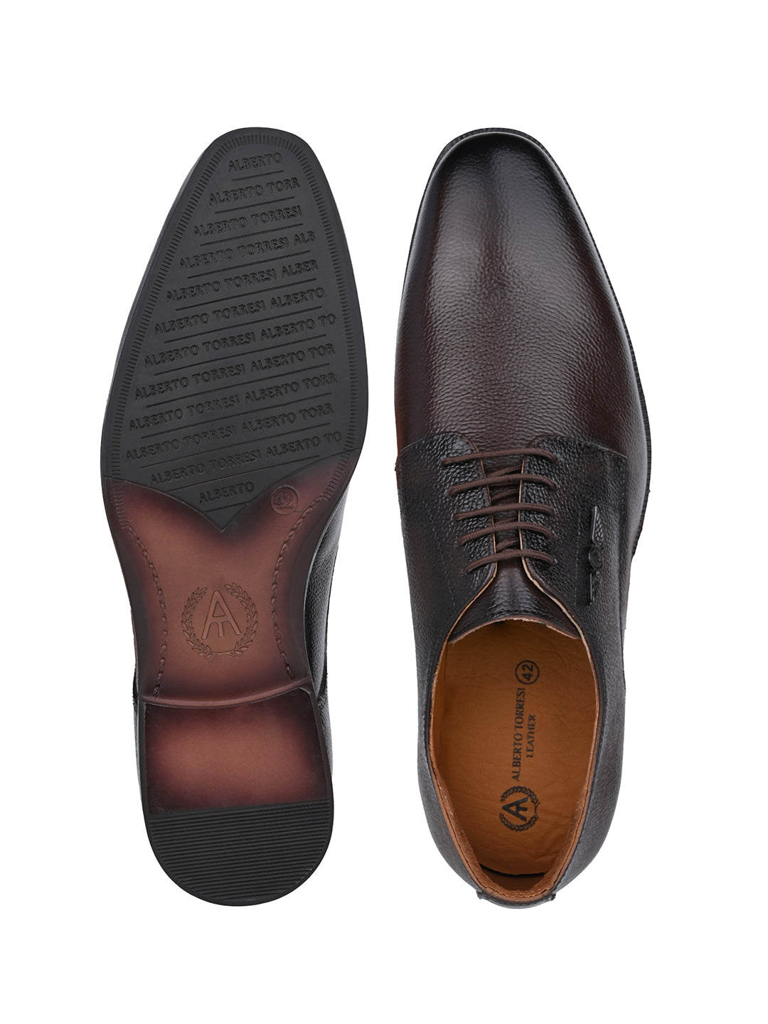 Men Textured Brown Leather Lace-Up Formal Shoes with TPR Sole