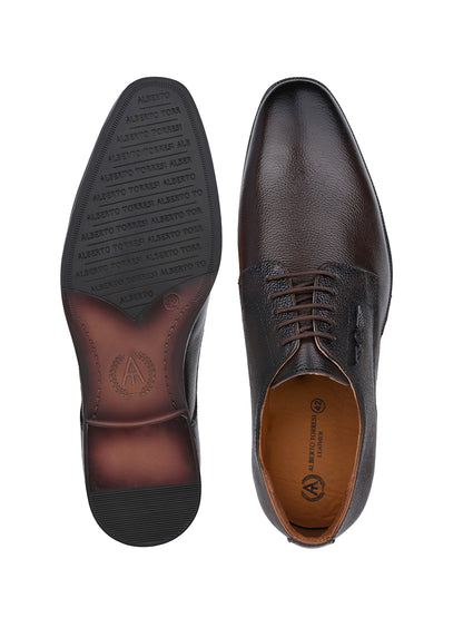 Men Textured Brown Leather Lace-Up Formal Shoes with TPR Sole