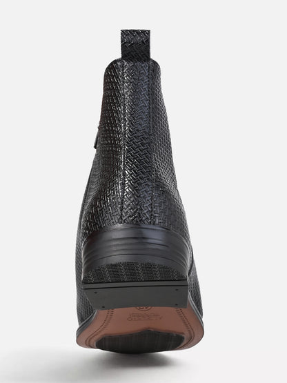 Alberto Torresi Men’s Snake Texture Chelsea Slip-On Shoes – Black &amp; Grey